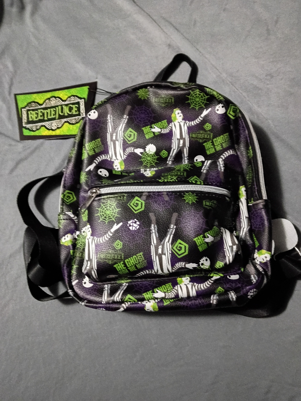 Beetlejuice Mini Backpack in Black, Purple & Green